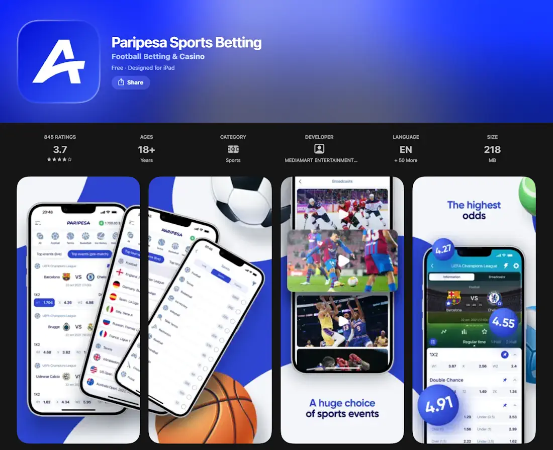 Paripesa Mobile App App Store Screenshot